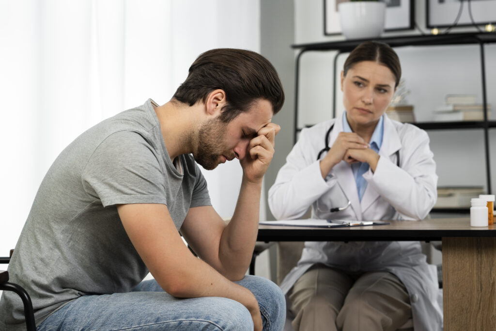 Man Looking Tensed During His Consultation With Doctor